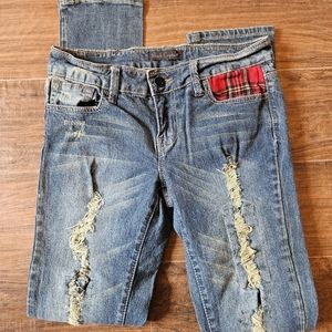 Women's Black Crystal Distressed Jeans Juniors 7 30x31